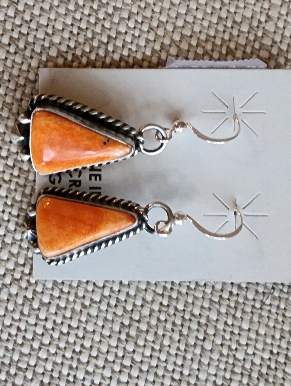 Orange Spiny Stone Teardrop Earrings - Women Jewelry Sterling Silver Navajo